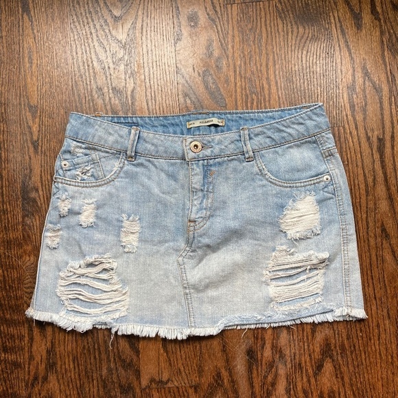 Pull&Bear Dresses & Skirts - PULL&BEAR DISTRESSED MINI LOW RISE DENIM SKIRT SIZE 38